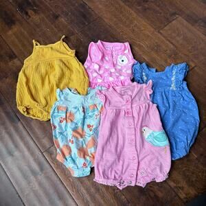 Carter's Girls 3 Month Romper Summer Outfits Lot of 5 Blue Pink Oange